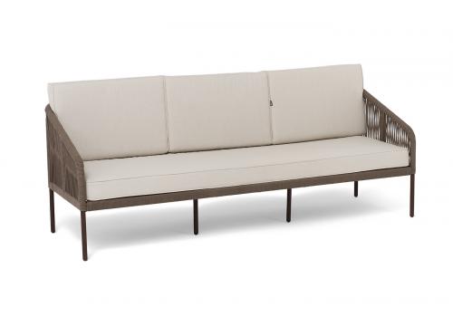  "Канны" диван 3-местный плетеный из роупа, каркас алюминий коричневый (RAL8016) муар, роуп коричневый круглый, ткань бежевая 15052, фото 3 