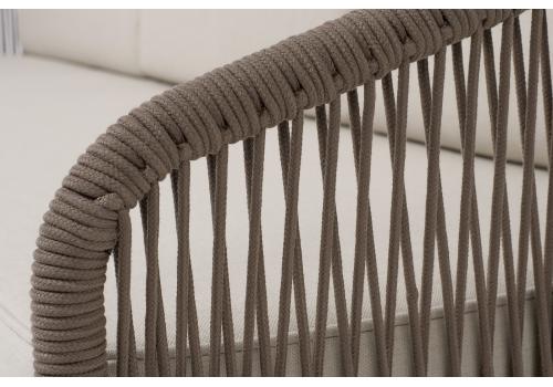  "Канны" диван 3-местный плетеный из роупа, каркас алюминий коричневый (RAL8016) муар, роуп коричневый круглый, ткань бежевая 15052, фото 5 