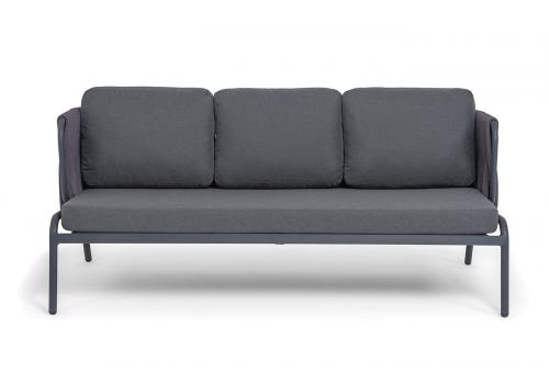  "Ронда" диван 3-местный плетеный из роупа, каркас алюминий темно-серый (RAL7024) муар, роуп серый 40 мм tex, ткань темно-серая 027, фото 3 