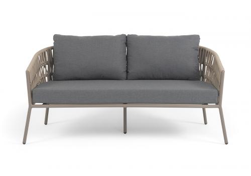  "Комо" диван 2-местный плетеный из роупа, каркас алюминий бежево-серый (RAL7006) муар, роуп серо-коричневый 23мм, ткань темно-серая 027, фото 3 