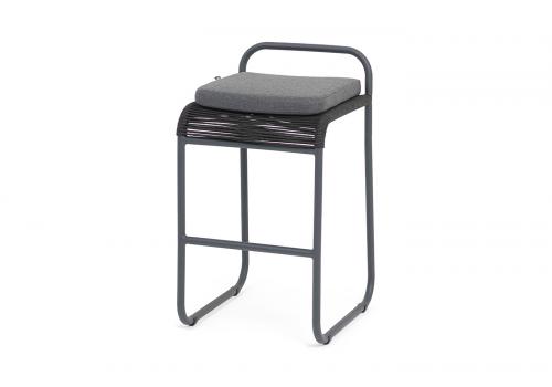  "Ането" стул барный плетеный из роупа, каркас алюминий темно-серый (RAL7024) муар, роуп темно-серый круглый, ткань темно-серая 027, фото 1 