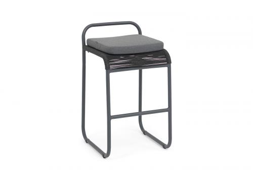  "Ането" стул барный плетеный из роупа, каркас алюминий темно-серый (RAL7024) муар, роуп темно-серый круглый, ткань темно-серая 027, фото 3 