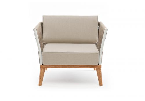  "Касабланка" кресло плетеное из роупа, основание дуб, каркас алюминий светло-серый (RAL7035) муар, роуп серо-коричневый 23мм, ткань бежевая 15052, фото 2 