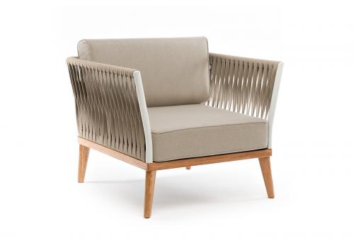  "Касабланка" кресло плетеное из роупа, основание дуб, каркас алюминий светло-серый (RAL7035) муар, роуп серо-коричневый 23мм, ткань бежевая 15052, фото 3 