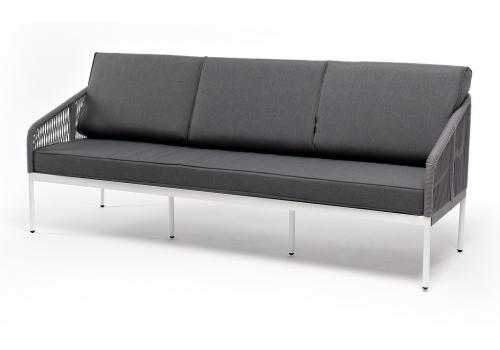  "Канны" диван 3-местный плетеный из роупа, каркас алюминий белый муар, роуп светло-серый круглый, ткань темно-серая 027, фото 1 