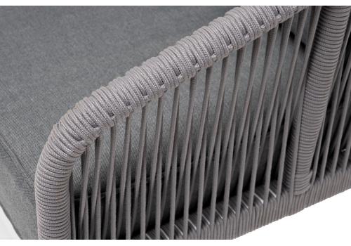  "Канны" диван 3-местный плетеный из роупа, каркас алюминий белый муар, роуп светло-серый круглый, ткань темно-серая 027, фото 4 