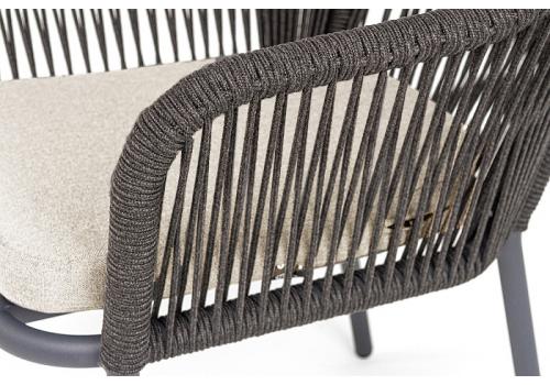  "Лион" стул плетеный из роупа, каркас алюминий темно-серый (RAL7024) муар, роуп темно-серый круглый, ткань бежевая 052, фото 2 