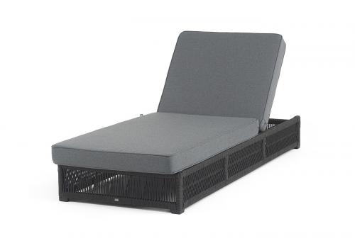  "Ривьера" шезлонг плетеный из роупа, каркас алюминий темно-серый (RAL7024) муар, роуп темно-серый круглый, ткань темно-серая 027, фото 3 