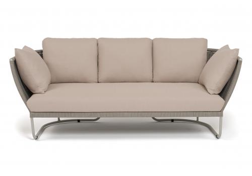  "Фиджи" диван 3-местный плетеный из роупа, каркас алюминий светло-серый (RAL7035) муар, роуп серый меланж круглый, ткань Mossle бежевая, фото 2 