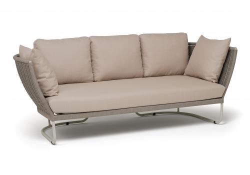  "Фиджи" диван 3-местный плетеный из роупа, каркас алюминий светло-серый (RAL7035) муар, роуп серый меланж круглый, ткань Mossle бежевая, фото 3 