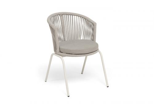  "Люксембург" стул плетеный из роупа, каркас из стали (RAL1013) муар, роуп бежевый круглый, ткань бежевая 15052, фото 2 