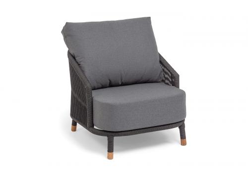  "Верона" кресло плетеное из роупа, каркас алюминий темно-серый (RAL7024) муар, роуп темно-серый круглый, ткань темно-серая 027, фото 2 