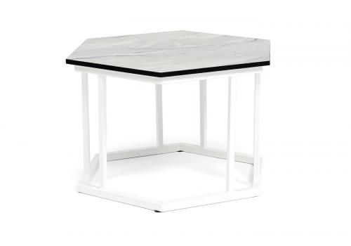  "Женева" интерьерный стол из HPL шестиугольный, D50, H35, цвет "мрамор пепел", каркас из стали белый муар, фото 2 