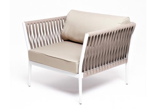  "Касабланка" кресло плетеное из роупа, каркас алюминий светло-серый (RAL7035) муар, роуп серо-коричневый 23мм, ткань бежевая 15052, фото 1 