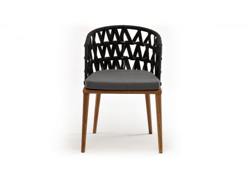  "Диего" стул плетеный из роупа, основание дуб, каркас из стали темно-серый (RAL7024) муар, роуп темно-серый круглый, ткань темно-серая 027, фото 2 