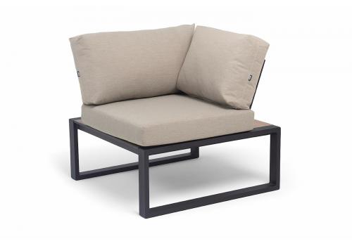  "Тулон" угловой модуль, каркас алюминий, HPL "дуб", черный муар, ткань бежевая 15052, фото 1 