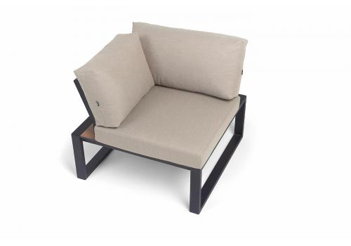  "Тулон" угловой модуль, каркас алюминий, HPL "дуб", черный муар, ткань бежевая 15052, фото 5 