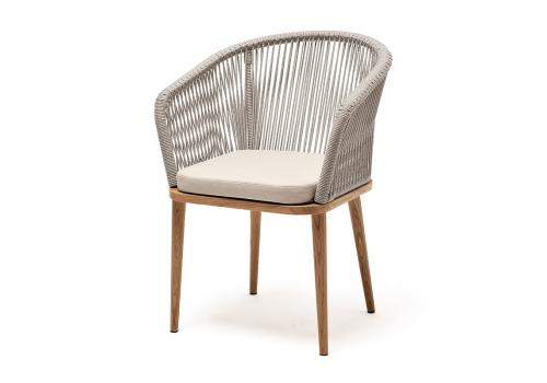  "Марсель" стул плетеный из роупа, основание дуб, роуп серый меланж круглый, ткань бежевая 15052, фото 1 