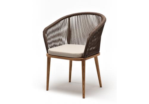 "Марсель" стул плетеный из роупа, основание дуб, роуп коричневый круглый, ткань бежевая 15052, фото 1 