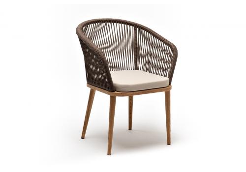  "Марсель" стул плетеный из роупа, основание дуб, роуп коричневый круглый, ткань бежевая 15052, фото 3 