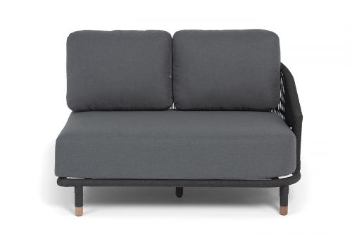  "Верона" левый модуль плетеный из роупа, каркас алюминий темно-серый (RAL7024) муар, роуп темно-серый круглый, ткань темно-серая 027, L131х89, фото 2 