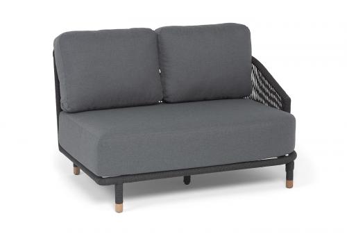  "Верона" левый модуль плетеный из роупа, каркас алюминий темно-серый (RAL7024) муар, роуп темно-серый круглый, ткань темно-серая 027, L131х89, фото 3 