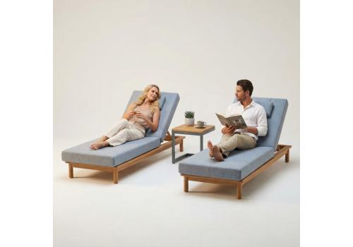  Шезлонг САПОРИ тик, светло-серый матрас, подушка, фото 6 