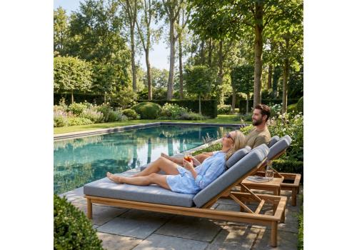  Шезлонг САПОРИ тик, светло-серый матрас, подушка, фото 8 