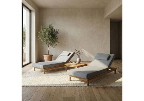  Шезлонг САПОРИ тик, светло-серый матрас, подушка, фото 7 