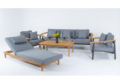  Шезлонг САПОРИ тик, светло-серый матрас, подушка, фото 5 