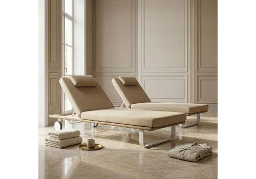  Шезлонг КОСТА С на колесах, каркас белый, матрас бежевый (с подушкой), фото 2 