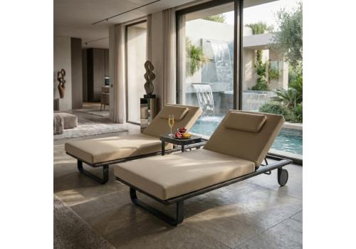  Шезлонг КОСТА С на колесах, каркас карбон, матрас бежевый (с подушкой), фото 3 