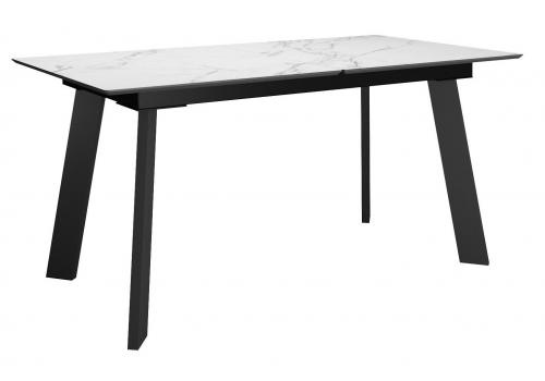  Стол DikLine DKH160, керамика 160(200)х90, мрамор белый матовый, опоры черные (2 уп.), фото 1 