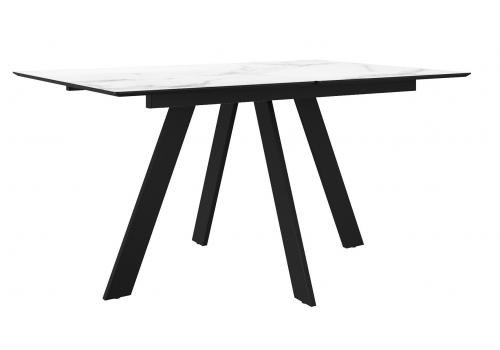  Стол DikLine DKD140, керамика 140(180)х80, мрамор белый матовый, опоры черные (2 уп.), фото 1 