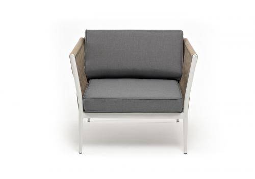  "Касабланка" кресло плетеное из роупа, каркас алюминий светло-серый (RAL7035) муар, роуп серо-коричневый 23мм, ткань серая 017, фото 2 