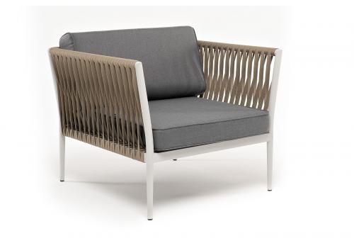  "Касабланка" кресло плетеное из роупа, каркас алюминий светло-серый (RAL7035) муар, роуп серо-коричневый 23мм, ткань серая 017, фото 3 