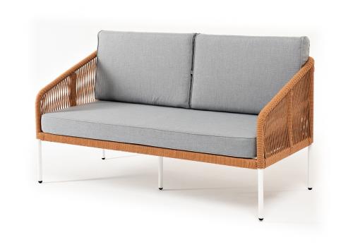  "Канны" диван 2-местный плетеный из роупа, каркас алюминий светло-серый (RAL7035) муар, роуп оранжевый меланж круглый, ткань светло-серая, фото 1 
