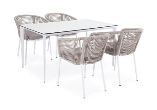 "Малага" обеденная группа на 4 персоны со стульями "Марсель", каркас белый, роуп бежевый, фото 1 