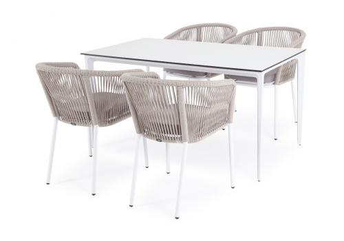  "Малага" обеденная группа на 4 персоны со стульями "Марсель", каркас белый, роуп бежевый, фото 2 