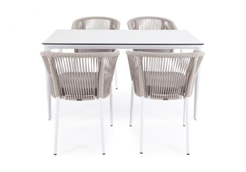  "Малага" обеденная группа на 4 персоны со стульями "Марсель", каркас белый, роуп бежевый, фото 3 