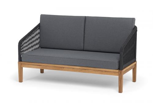  "Канны" диван 2-местный плетеный из роупа, основание дуб, роуп темно-серый круглый, ткань темно-серая 027, фото 1 