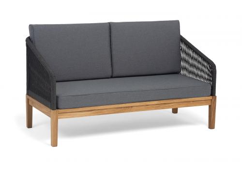  "Канны" диван 2-местный плетеный из роупа, основание дуб, роуп темно-серый круглый, ткань темно-серая 027, фото 2 