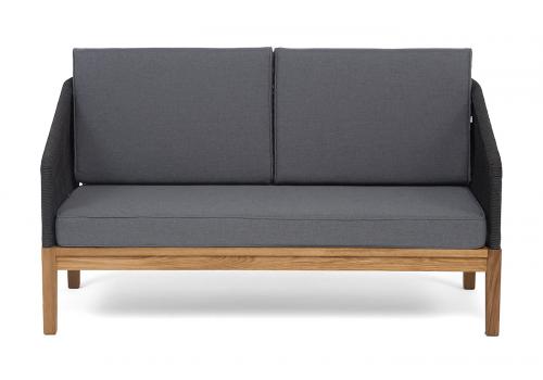  "Канны" диван 2-местный плетеный из роупа, основание дуб, роуп темно-серый круглый, ткань темно-серая 027, фото 3 