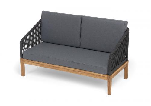  "Канны" диван 2-местный плетеный из роупа, основание дуб, роуп темно-серый круглый, ткань темно-серая 027, фото 4 