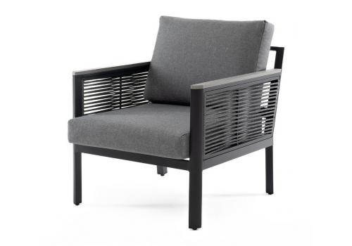  "Сан Ремо" кресло плетеное из роупа садовое, каркас алюминий темно-серый, роуп серый, ткань серая, фото 1 