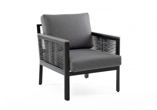  "Сан Ремо" кресло плетеное из роупа садовое, каркас алюминий темно-серый, роуп серый, ткань серая, фото 3 