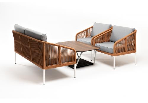  "Канны" лаунж-зона 4-местная из роупа со столом "Глория" цвет "дуб", каркас алюминиевый белый, роуп оранжевый меланж, фото 3 