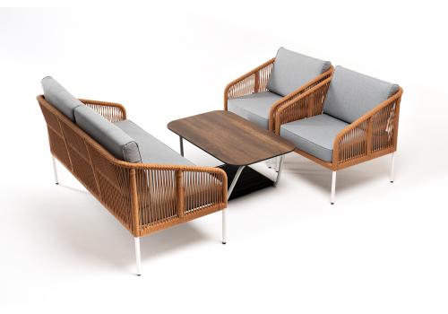  "Канны" лаунж-зона 4-местная из роупа со столом "Глория" цвет "дуб", каркас алюминиевый белый, роуп оранжевый меланж, фото 4 