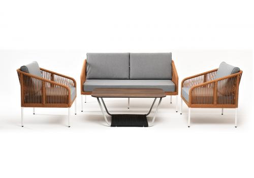  "Канны" лаунж-зона 4-местная из роупа со столом "Глория" цвет "дуб", каркас алюминиевый белый, роуп оранжевый меланж, фото 5 