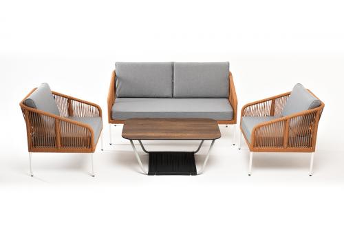  "Канны" лаунж-зона 4-местная из роупа со столом "Глория" цвет "дуб", каркас алюминиевый белый, роуп оранжевый меланж, фото 6 